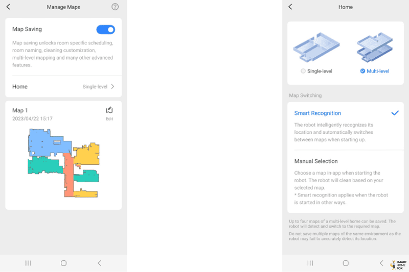 Storing maps for multiple floors within the Roborock app